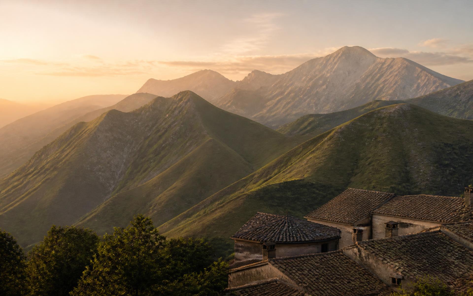 Le creste dei Monti Sibillini nella luce dell'alba